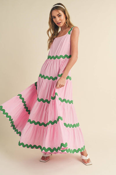 Ric Rac Midi Dress - Pink