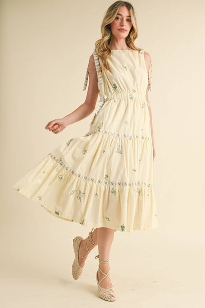 Embroidered Midi Dress - Blue