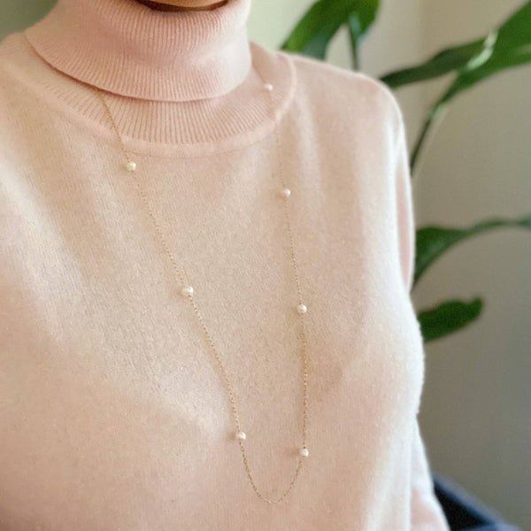 Freshwater Pearl Long Chain Necklace: Dainty Chic