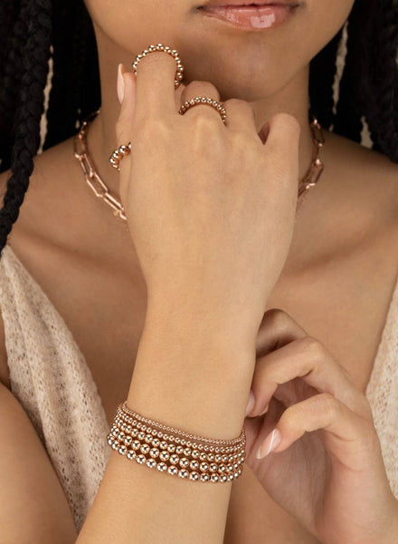 Gold Beads Bracelets- 14K Gold Steel Bead Stretch Bracelets: Yellow Gold / 6mm