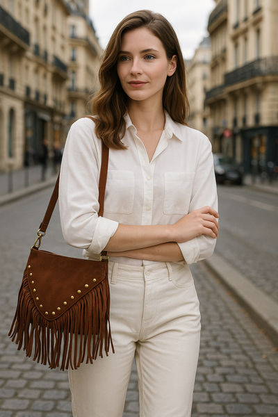 Suede Leather Shoulder Bag: Cafe