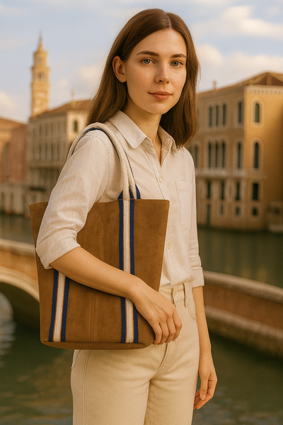 Suede Leather Tote Bag: Coffee