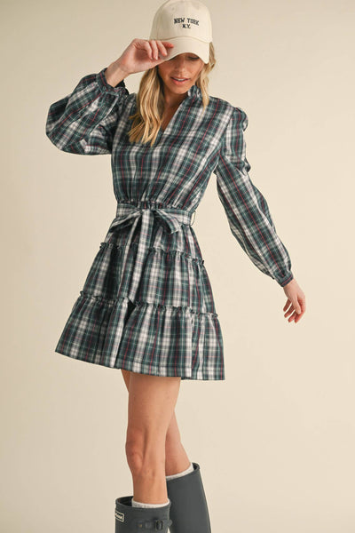 Plaid Mini Dress with Ruffle Trim