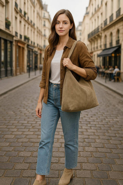 Suede Leather Bag: Navy blue