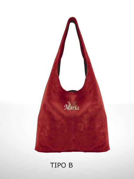Suede Leather Bag: Navy blue