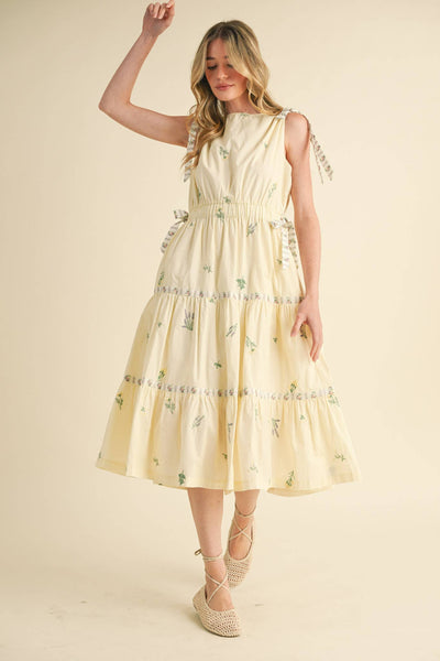Embroidered Midi Dress - Blue