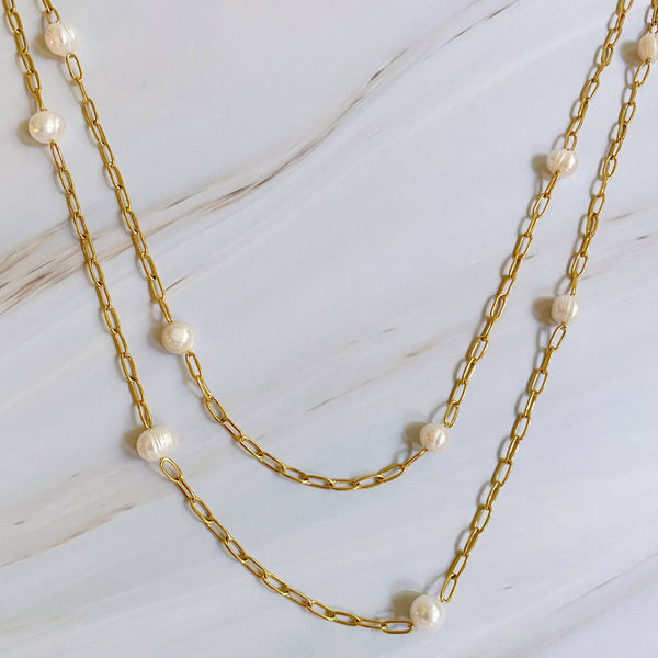 Freshwater Pearl Long Chain Necklace: Dainty Chic