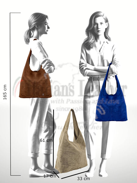 Suede Leather Bag: Navy blue