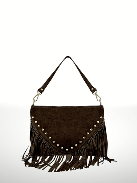 Suede Leather Shoulder Bag: Cafe