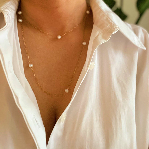 Freshwater Pearl Long Chain Necklace: Dainty Chic