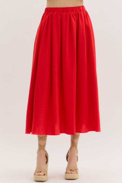 Sleeveless Bubble Hem Blouse & Midi Skirt Set - RED