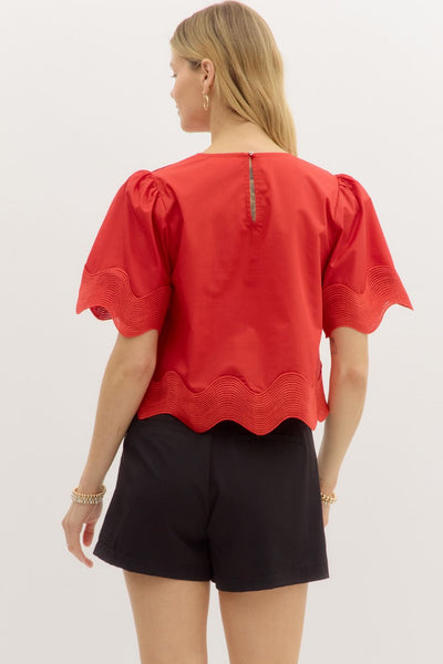 Scalloped Puff Sleeve Blouse