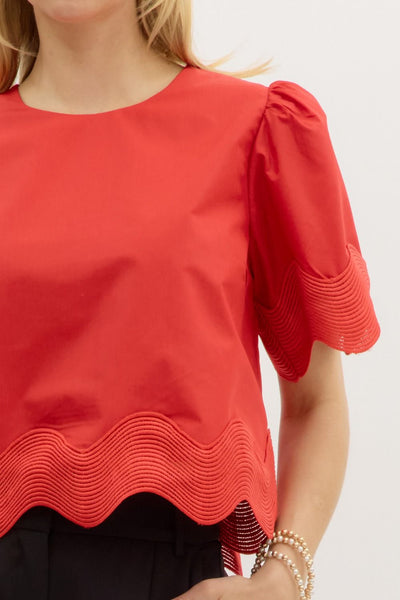 Scalloped Puff Sleeve Blouse