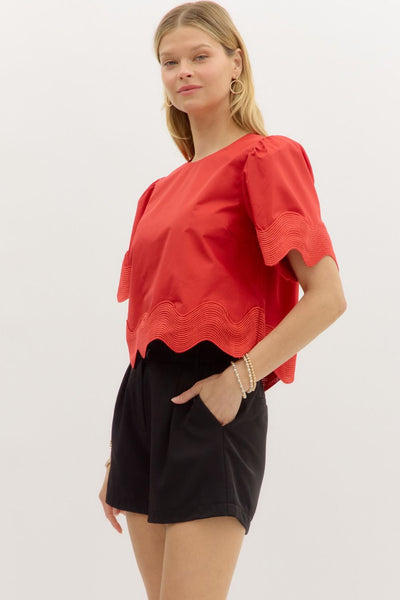 Scalloped Puff Sleeve Blouse