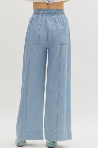 High-Waist Wide-Leg Drawstring Denim Pants