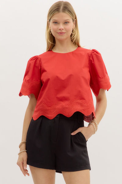 Scalloped Puff Sleeve Blouse