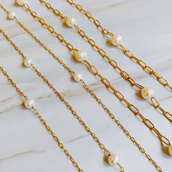 Freshwater Pearl Long Chain Necklace: Dainty Chic