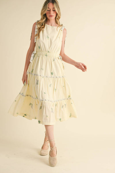 Embroidered Midi Dress - Blue