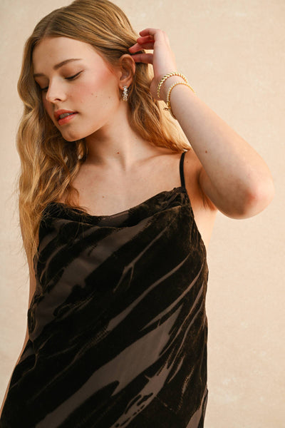 Suede Textured Fabric Long Dress: Brown