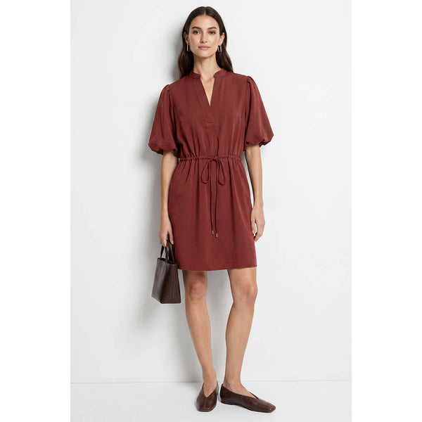 Puff Sleeve Cinched Waist Mini Dress: Navy / S