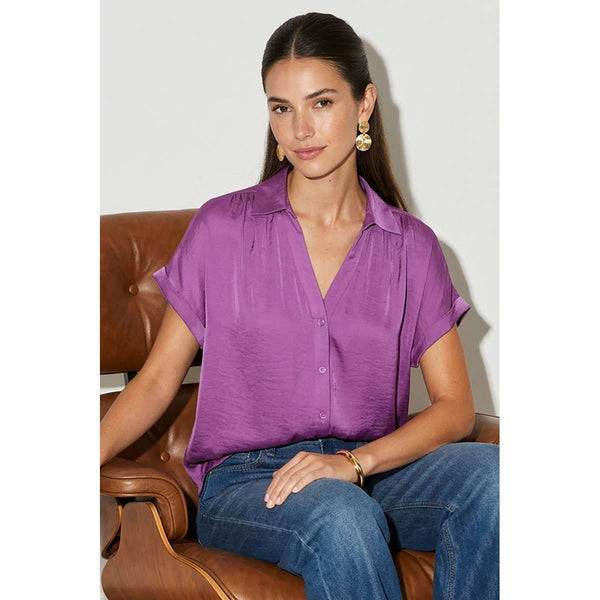 Short Sleeve Blouse: Forest Green / S