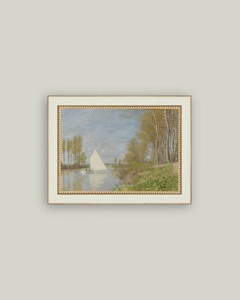 Small Boat on the Seine Framed Antique Art: 6x4