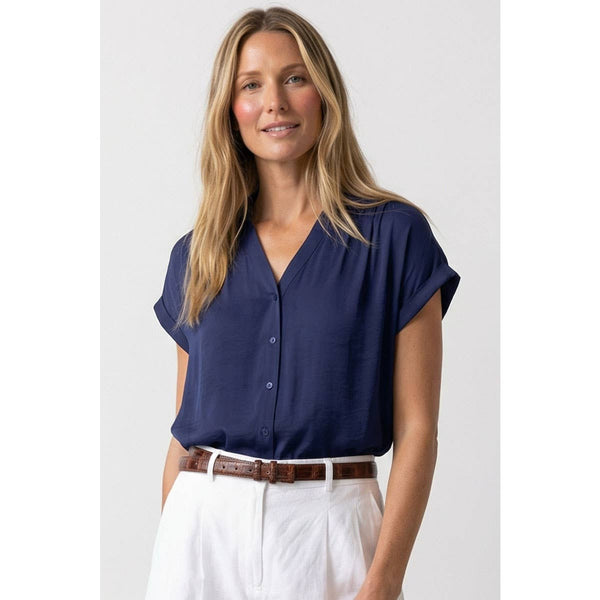 Short Sleeve Blouse: Navy / L