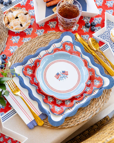 Red Block Floral Paper Plate - 9"