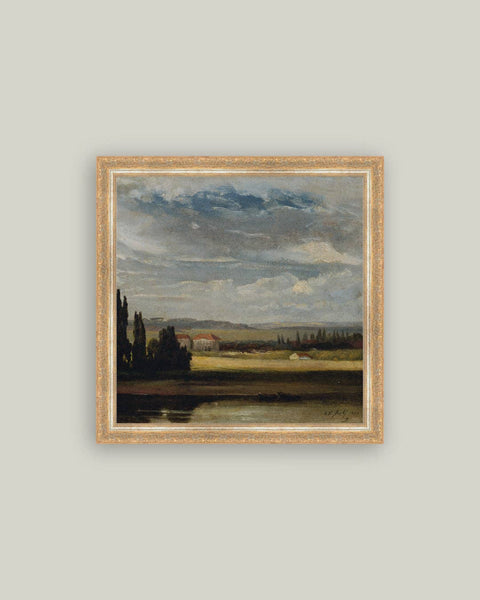 Country Mansion Framed Antique Art: 26x26