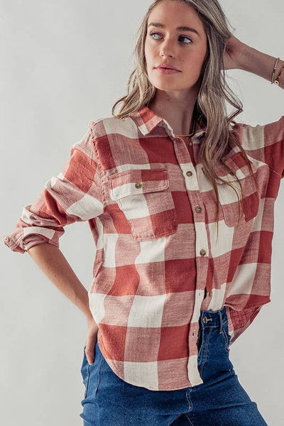 PLAID FLANNEL BUTTON DOWN SHIRT : BLACK / S-2/M-2/L-2