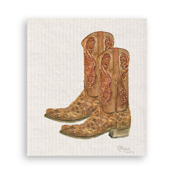 Brown Cowboy Boots: Dishtowel