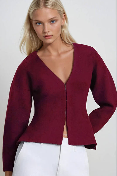 Soft Heavy Knit Clip Closure Cardigan Top