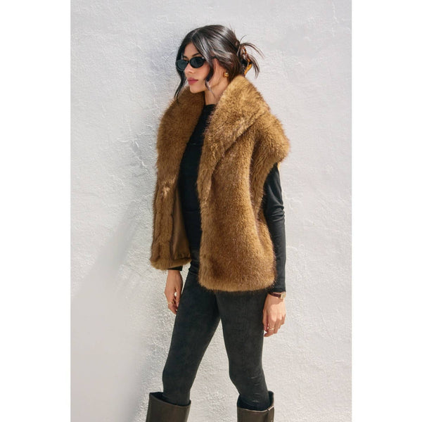 Snow Angel Collared Furry Vest: Lt Brown