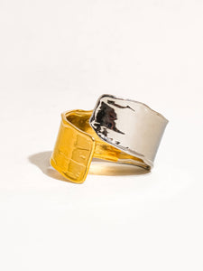 Textured Two Tone Open Ring - gold, silver, non-tarnish