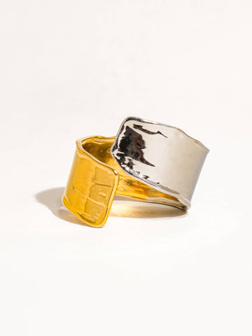 Textured Two Tone Open Ring - gold, silver, non-tarnish