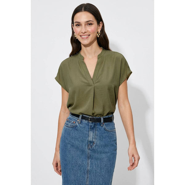 Drop Shoulder Regular Blouse: Khaki / S