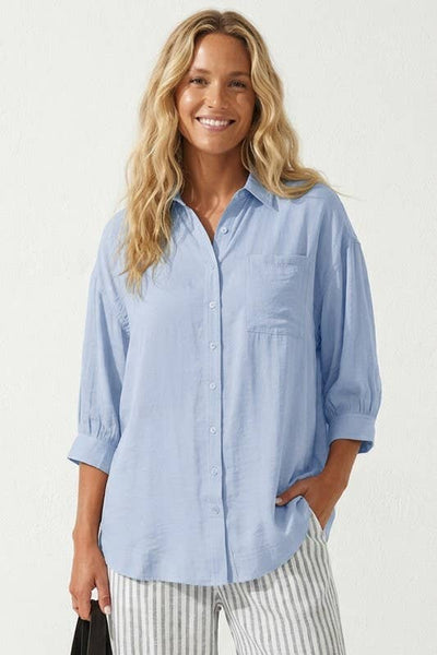 Oversized 3/4 Sleeve Button Up Blouse: Off White / M