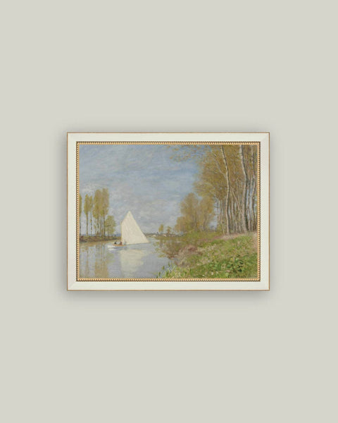 Small Boat on the Seine Framed Antique Art: 6x4