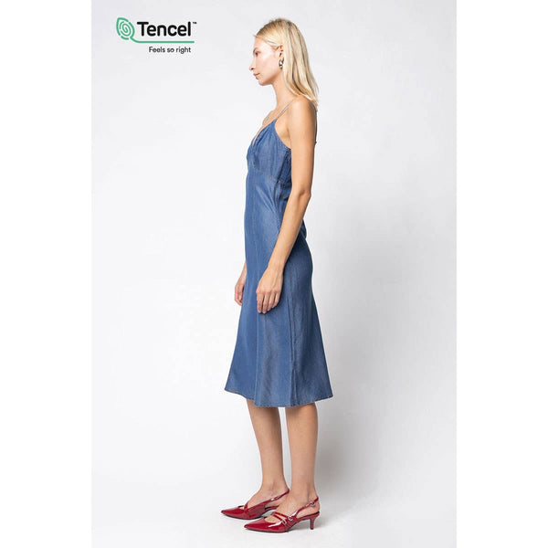 Midi Denim Dress With Contrast Stitching