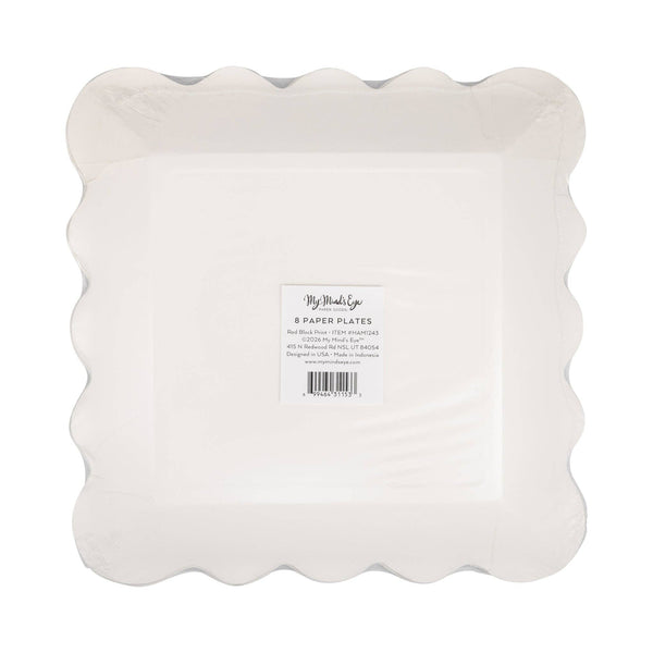 Red Block Floral Paper Plate - 9"