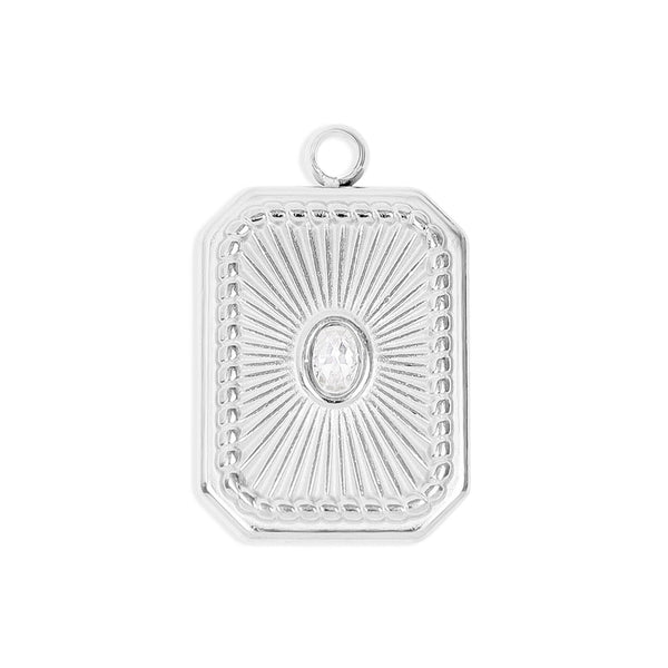18K Gold PVD Rectangle Sunburst Crystal Charm: Gold