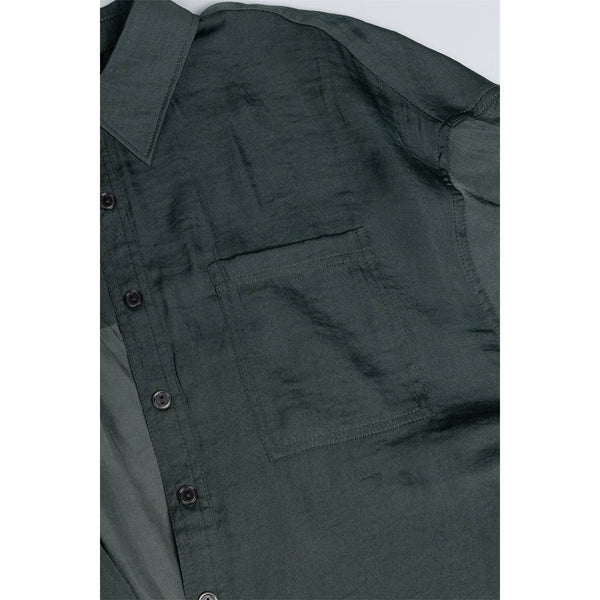 Oversized 3/4 Sleeve Button Up Blouse: Navy / L