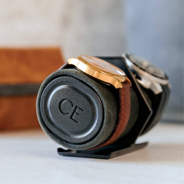 2-Slot Travel Watch Roll - Brown