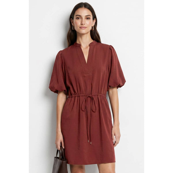 Puff Sleeve Cinched Waist Mini Dress: Navy / S