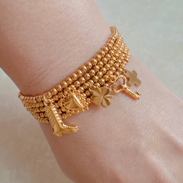Golden Ball Single Charm Stretch Bracelet: Simply Cross