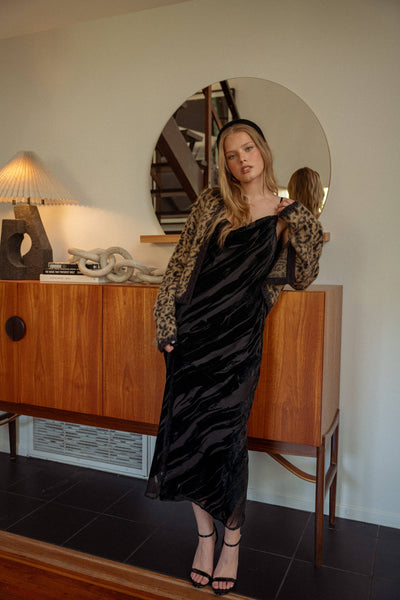 Suede Textured Fabric Long Dress: Brown