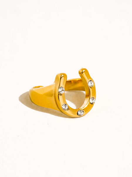 18K Gold Non-Tarnish CZ Horseshoe Ring: Yellow Gold / Maevric-Large
