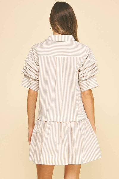 Stripe Button Down Mini Dress - Khaki