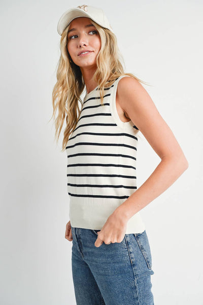 Striped Muscle Knit Tank Top - Black Stripe