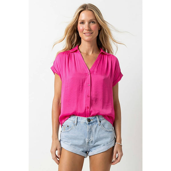 Short Sleeve Blouse: Wine / L